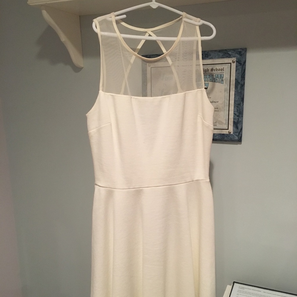White Mesh Neck Fit and Flare Dress